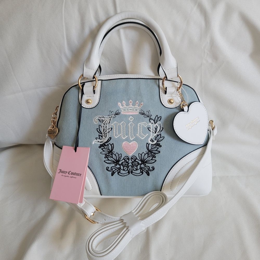 Juicy Couture Denim And White Heritage Satchel/Crossbody Bag - Picture 9 of 13
